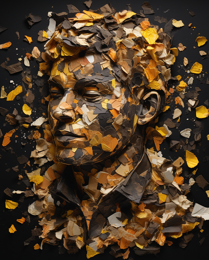 Portfolio AI - tors młodego mężczyzny utworzony z jesiennych liści w formie 3D